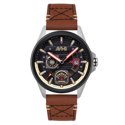#ad Hawker Harrier Farley Multifunction Black amp; Brown Leather Black Dial Wristwa $159.00