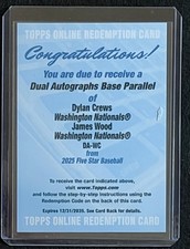 2025 Topps Five Star Baseball James Wood Dylan Crews Dual Autographs #DA-WC