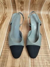 CHANEL Slingback Grosgrain CC Cap-toe Grey Leather Heels EU 36 US 6