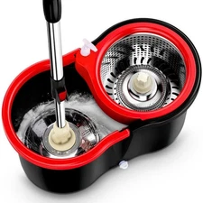 360° Spin Mop and Bucket w/wringer Set +3 Microfiber Refills Floor Cleaning