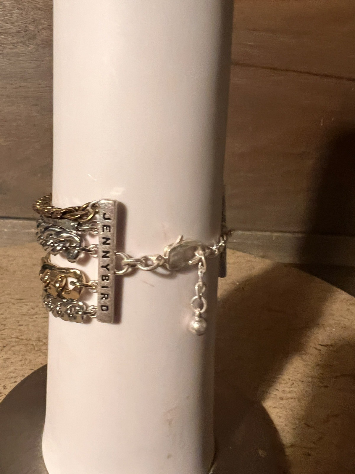 Vintage Jenny Bird 5 Chain Bracelet Chrome Silver Designer Signed 5.5-7.5”