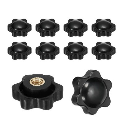 M6 x 25mm Thread Star Knobs, 10 Pcs Knurled Clamping Knob Handle, Black