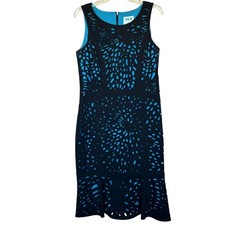Elegant NUE by Shani Black Blue Laser Cut Sheath Dress 8 | Focus by Shani Style