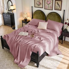Linen Queen Sheets 16 Deep Pocket 4 Piece Embroidery Purple SONORO KATE French