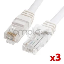 3x 1.5FT CAT6 Cable Ethernet Lan Network CAT 6 RJ45 Patch Cord White NEW