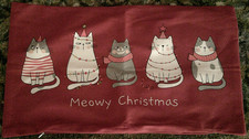 Merry Christmas Cats Fabric Pillow Cover - Zip Close - 21 x 12 - NEW