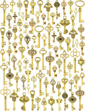 80 PCS Vintage Skeleton Key Set Charms, Mixed Style Antique Gold Key Set Pendant