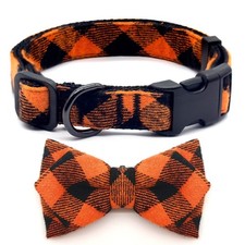 Halloween Day Dog Collar Soft  Comfortable Fall Dog Collars with Bow Plaid A...