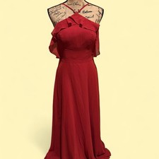 Azazie Dress Womens Rust Ruffle Off Shoulder Maxi Bridesmaid Formal Gown Red Ora