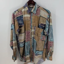Vtg 90s Private Stock By/Par Hathaway All Over Print Button-Up Shirt 