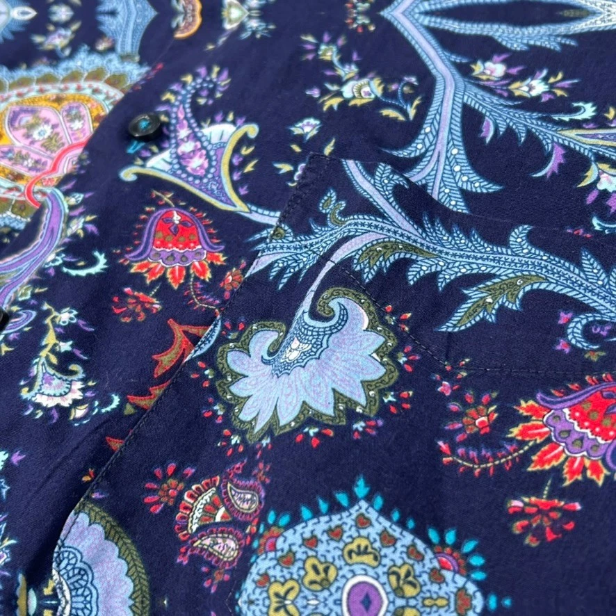 Camisa Alan River Para Hombres L Azul Marino Cachemira Floral Abotonada Manga Larga Foto 3 de 4