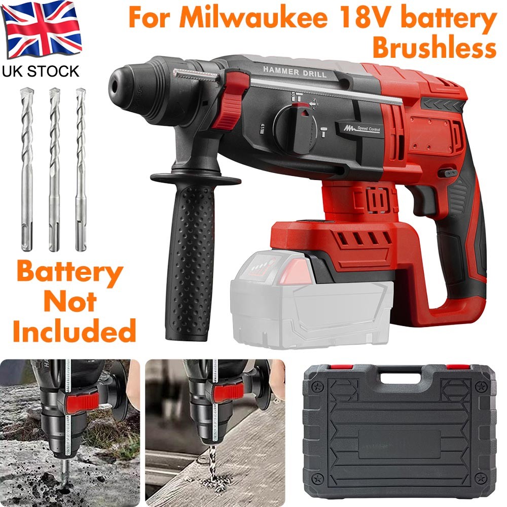 Cordless Rotary Brushless SDS-Plus Hammer Drill For Milwaukee 18V Battery UK
