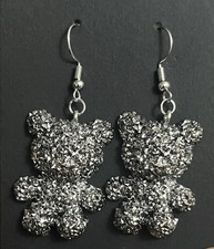 Bear Silver Glitter Earrings