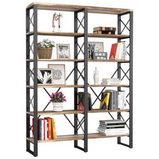 Double Wide 6-Tier 76" H Open Large Bookcase Industrial Shelves Home Office