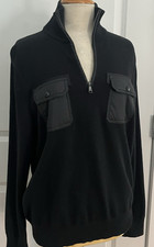 Banana Republic Men's Black 1/4 Zip Pullover Sweater Size L Cargo Chest Pockets