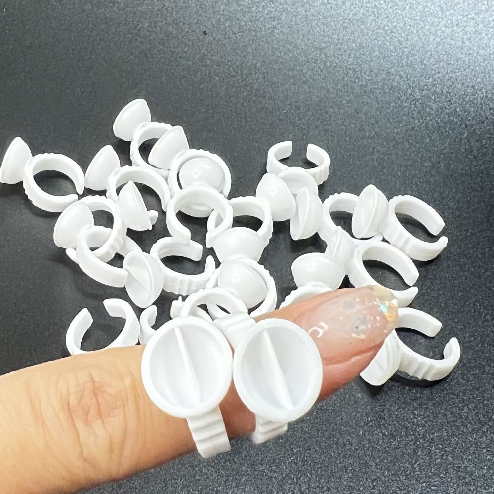Pigment Rings - 100pcs2 Slot Lash Glue Holder Pallet, Disposable Plastic Nail...