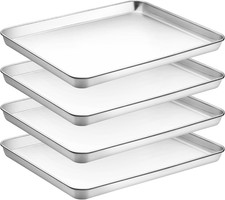 Baking Sheet Set of 4, Stainless Steel Cookie Sheet  Baking Pan Tray, Toaster O