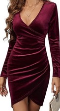 Guberry Women's Red V Neck Long Sleeve Bodycon Wrap Party Dress Size Small