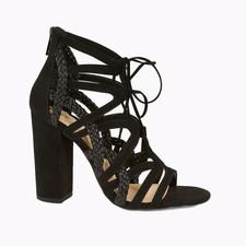 NWOB Jessica Simpson Lesa2 Black Suede Caged Block Heel Sandal Size 9 Zip Tassel