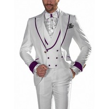 White Men's Tuxedo Wedding Suit With Rim Formal Groom Party Prom 3 Piece Custom
