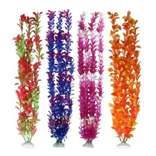 Pack of 4 Tall Plastic Aquarium Plants, Large Fake Plants, Fish Tank Decorati...