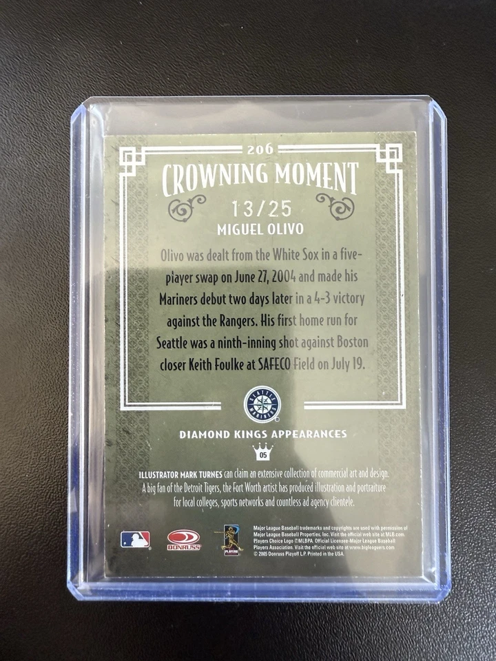 2005 Donruss Diamond Kings - Miguel Olivo #206 Green Framed Signatures /25 - Image 2 of 2