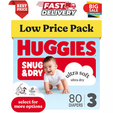 Huggies Snug  Dry Baby Diapers, Size 3 16-26 lbs , 80 Count Disposable Unisex