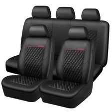 Quilting Faux Leather Seat Covers Full Set, Full set Black and Black
