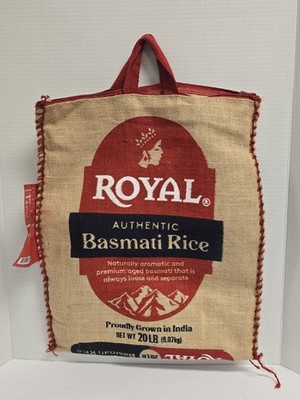 Royal Basmati Rice Bag 20lbs Burlap Handles Zipper Heavy Duty 25th Anniv No Rice