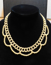 Vintage Bib Style Faux Pearl w/Gold Tone Clasp 18" Necklace See Photos