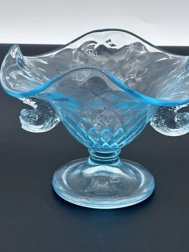 Vintage Fenton Aquamarine Dolphin #1533 Blue Depression Glass Dish 1920s-30s