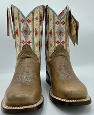 Roper Girls Western Arizona Leather Aztec Square Toe Cowgirl Boots Sz 11 NWT