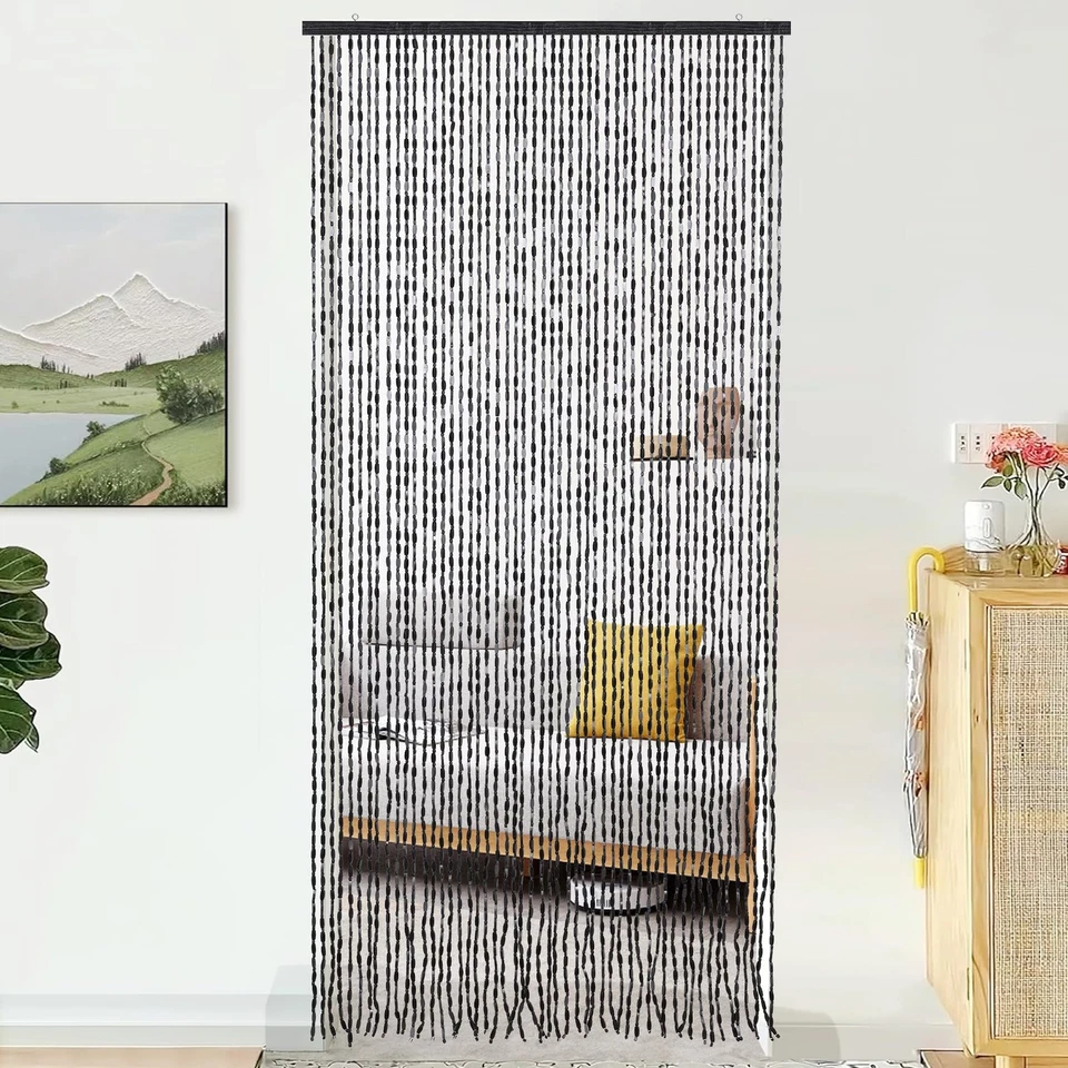 Cortina de cuentas de bambú hecha a mano para puerta 52 hebras cuentas de puerta hippie curta... Foto 3 de 4