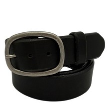 Duluth Trading Co Leather Belt Black Solid Brass Buckle Made in USA Workwear