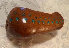 Primitive INDIGENOUS GOURD VESSEL Hand-Paint Folk Art Dish Naive Signed 10" OOAK