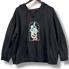 Torrid Black Lace Up Snake Rose Graphic Hoodie Sweatshirt Plus Size 4 4X