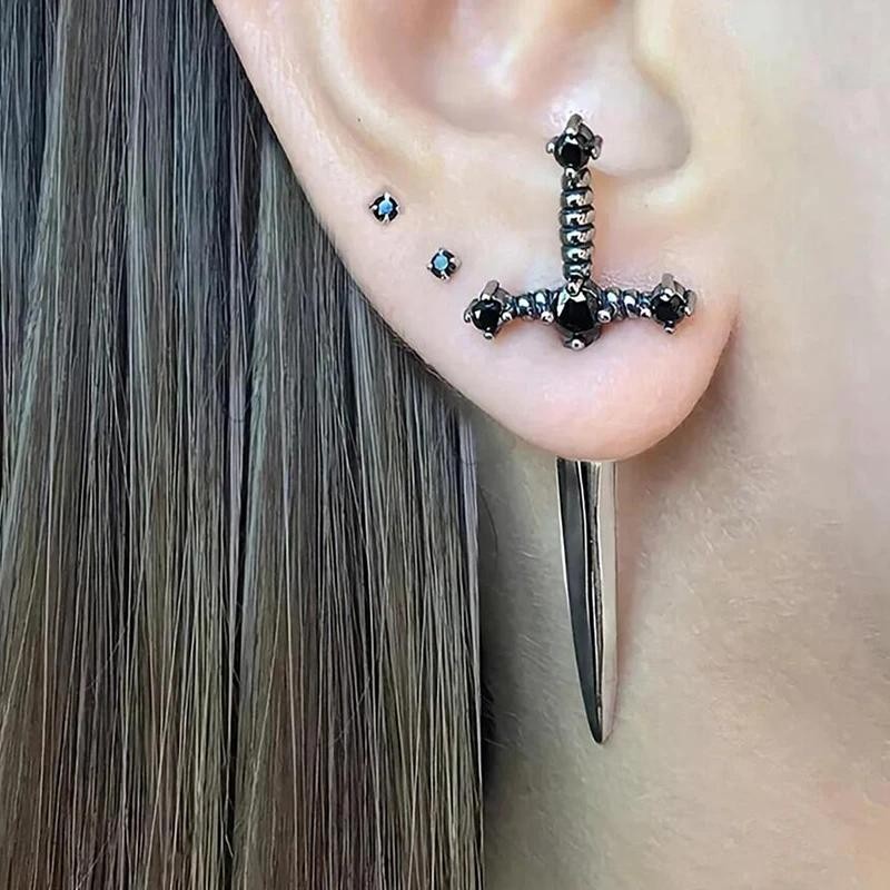 Classic Cross Sword Earrings Silver Gold Black Crystal Jewelry
