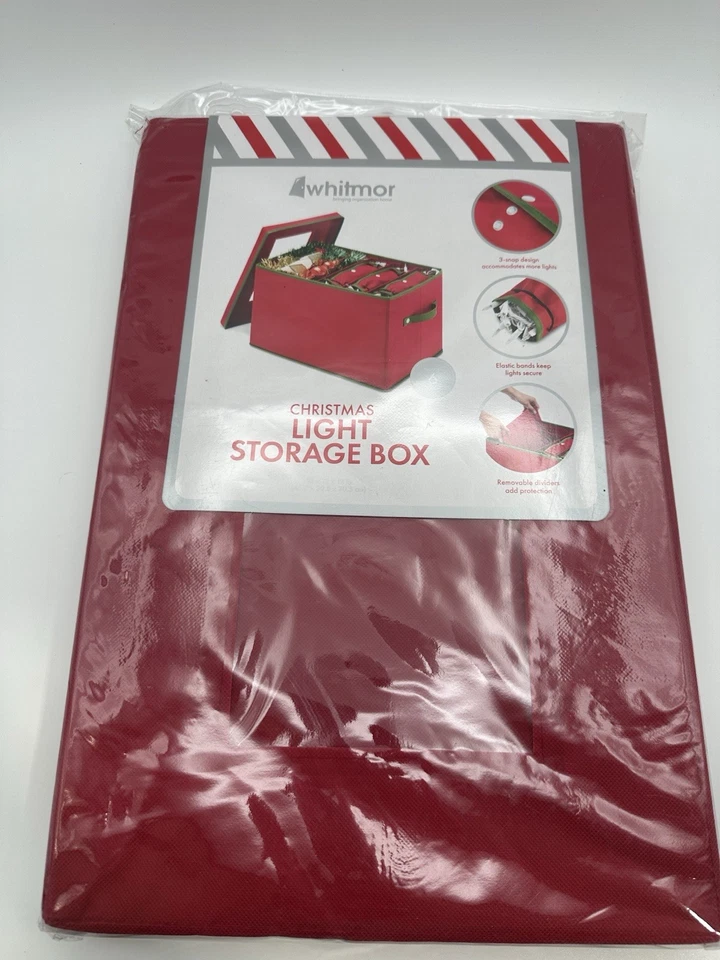 Рождественская коробка для хранения WHITMOR 18x12x12 дюймов - красная с 6 обертками и разделителями новая - Изображение 2 из 4