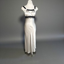 Dina Bar-El Dress Champagne 100% Silk Satin Slip Maxi Formal  Black Trim Size M