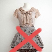 Axes Femme Beige Ribbon Lace Short Sleeve Blouse Japan