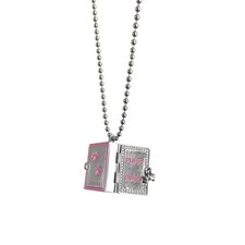 Puppy Diary Locket Necklace For Women Cute Dainty Silver Square Pendant Pink Paw