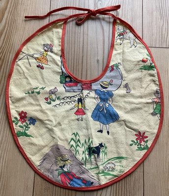 Vtg Childs Boy or Girl Large Bib -Nursery Rhymes - Woman Shoe Little Boy Blue