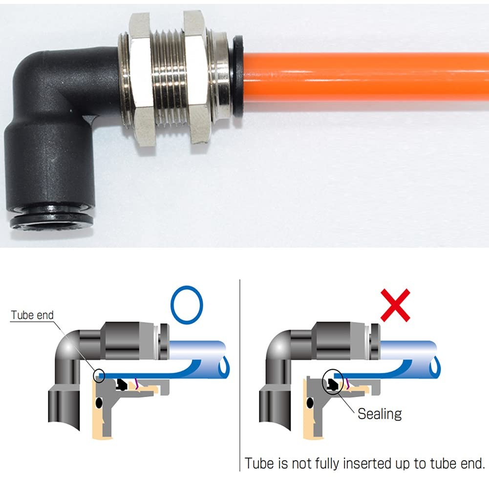 Jienk 5Pcs Bulkhead Elbow 3/8" x 3/8" Tube OD Push to Connect Tube Fitting, P...