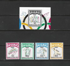 BAHAMAS ,1992 , 92 OLYMPICS , SOUVENIR SHEET & SET OF 4 STAMPS  , MNH , CV$19.50