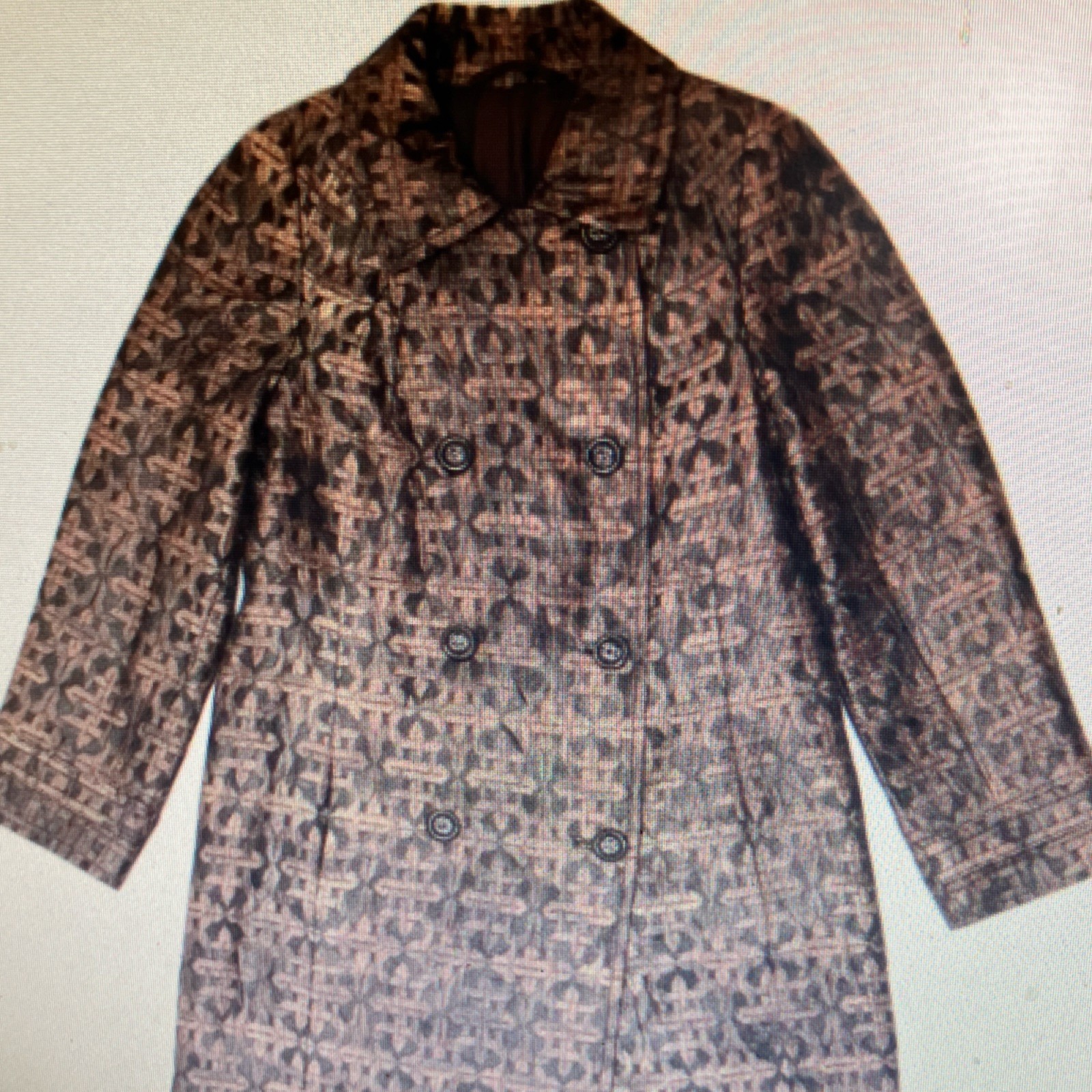 Vintage Patterned Double-Breasted Coat Brown Beig… - image 3