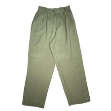 Vintage Casual Corner Pants Womens 8 Green Silk Pleated High Rise Trousers 90s