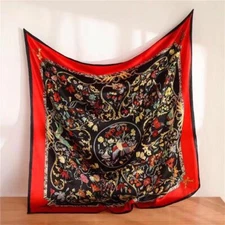 Womens 100% Silk Large Square Scarves Shawl Flower Scarf Hand Rolled 43"