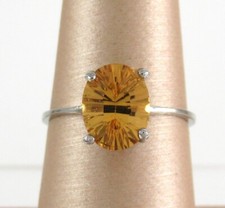.925 Sterling Silver Citrine Ring Oval Fantasy Cut Solitaire 4 Prong Birthstone