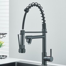Matte Black LED Kitchen Sink Faucet Single Handle Mixer Tap with Pull Down Spray