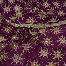 Vintage Heavy Purple Dupatta Pure Georgette Silk Long Stole Hand Embroidered
